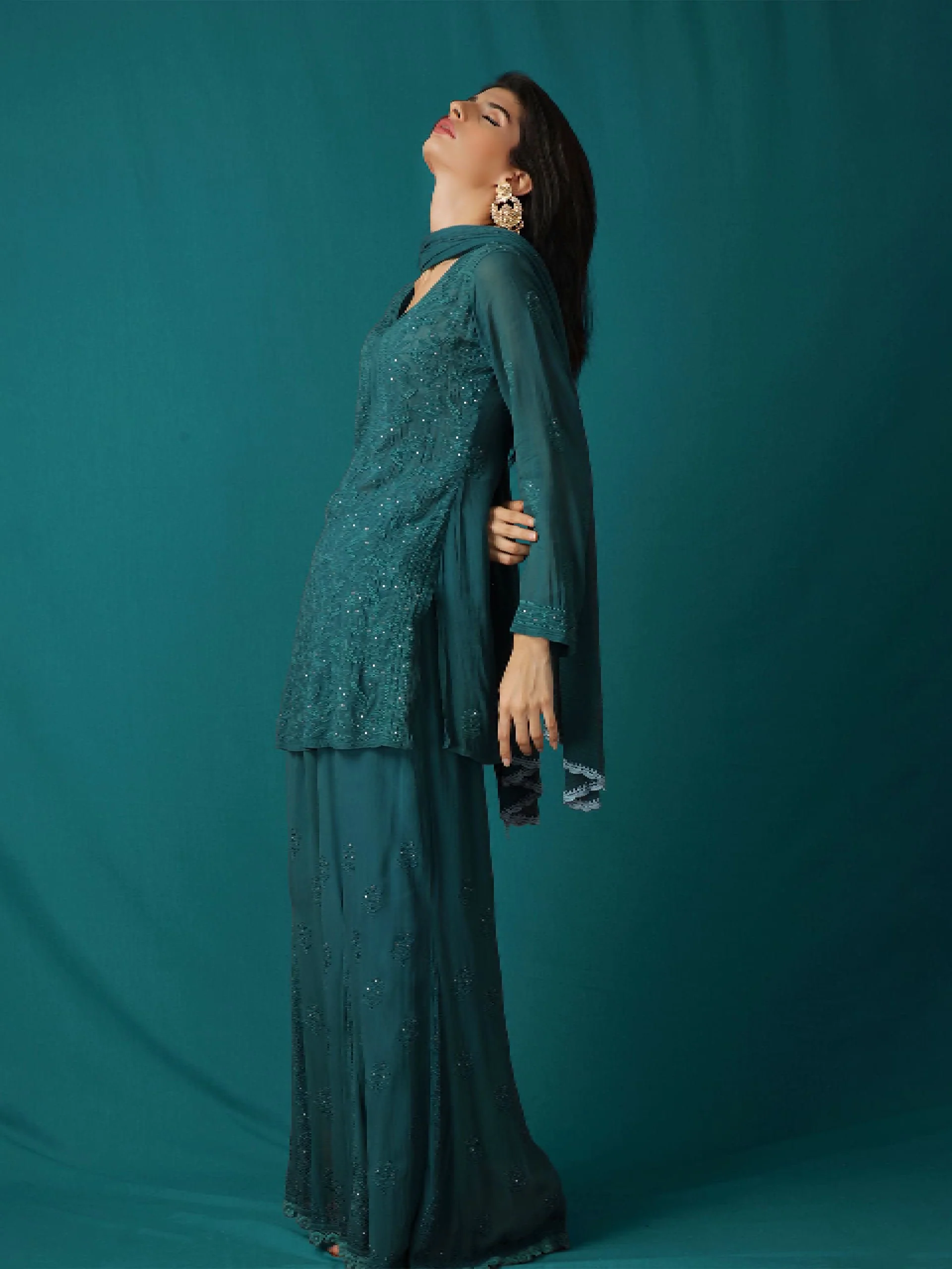 Jade’s Touch Short Chikankari Short Kurta-Sharara Set - Image 5