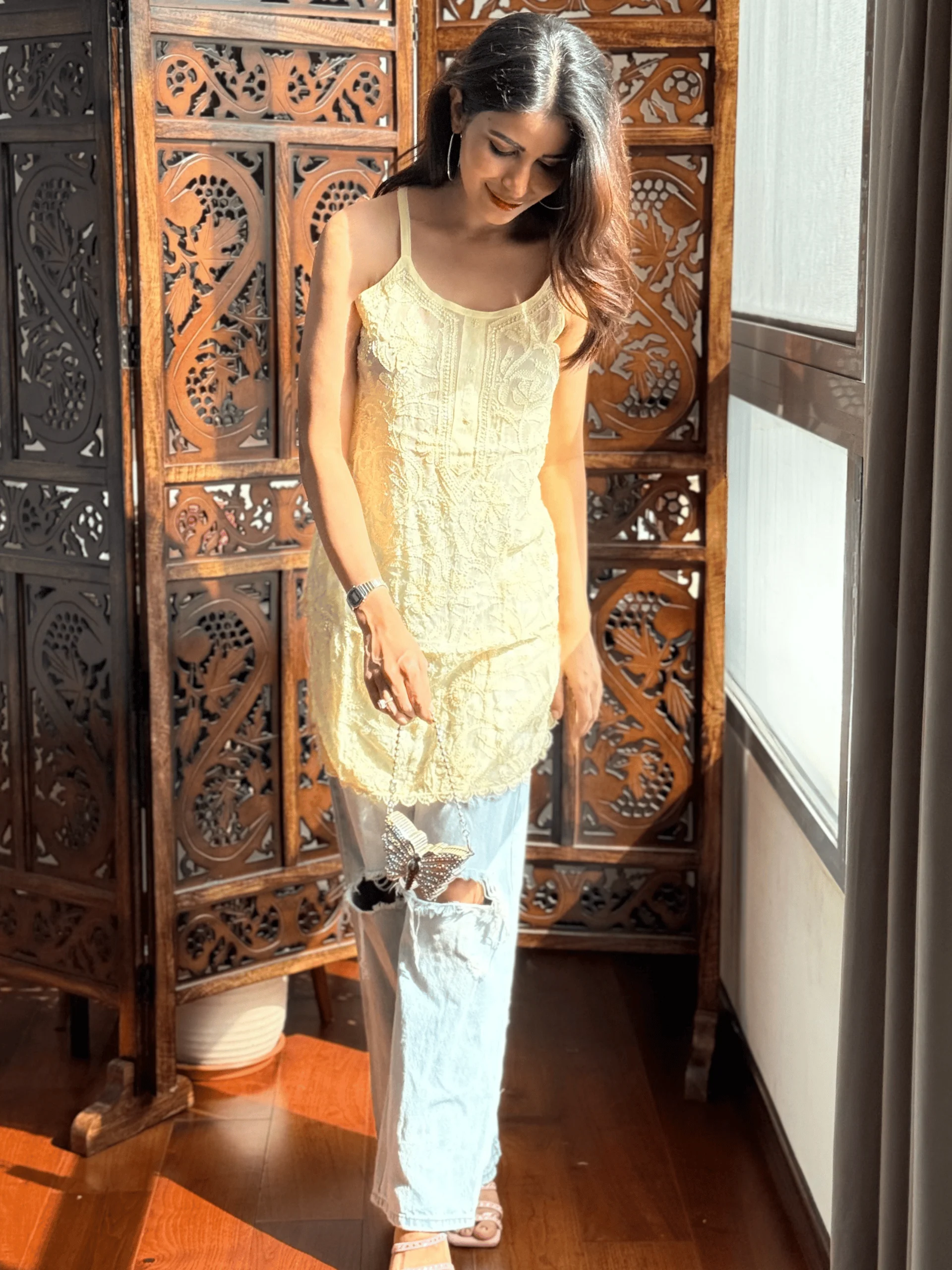 Lemon Cheesecake Summer Sorbet Chikankari Short Kurta - Image 8