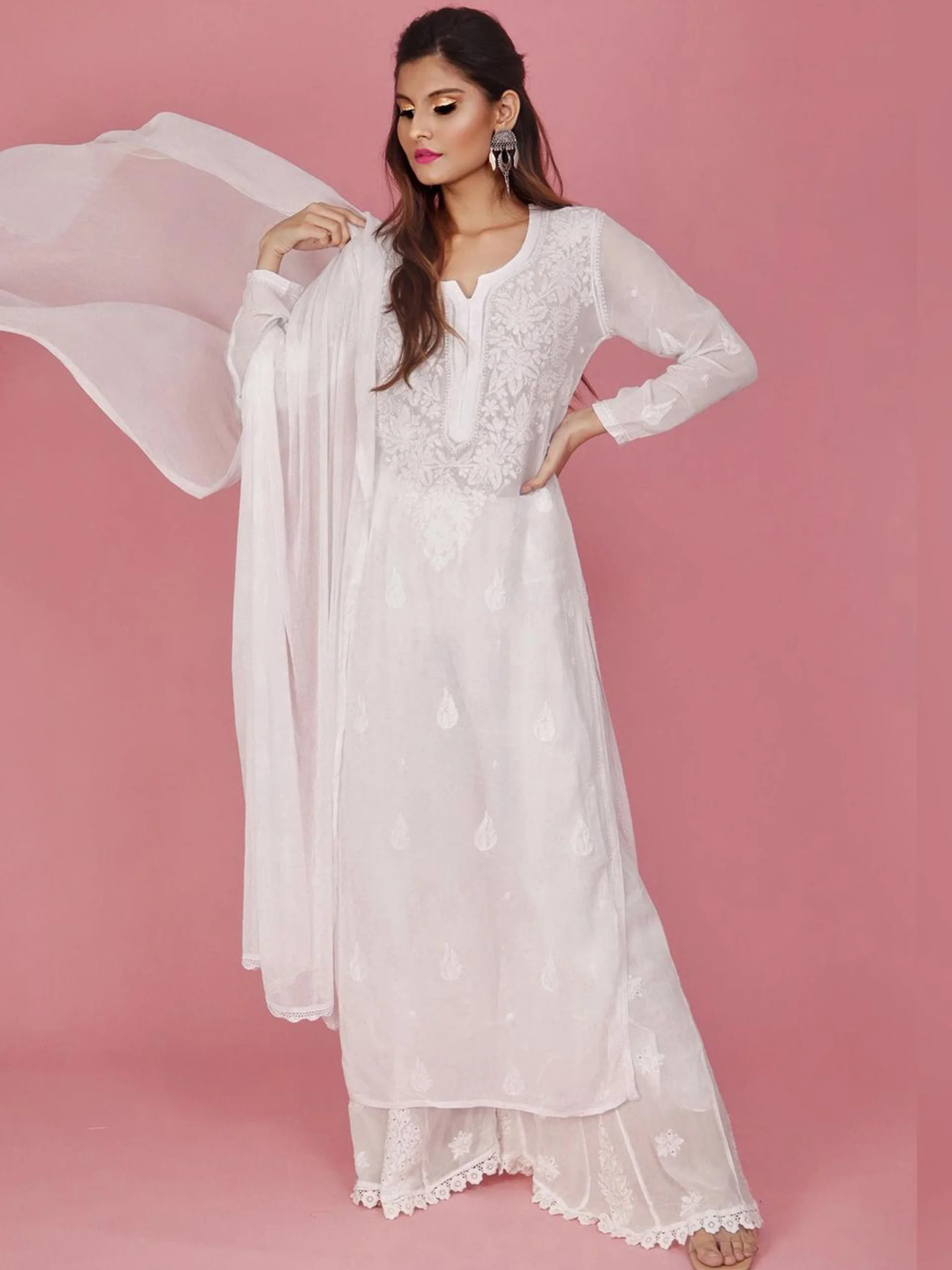 Luna Gala-Booti Chikankari Long Kurta - Image 4