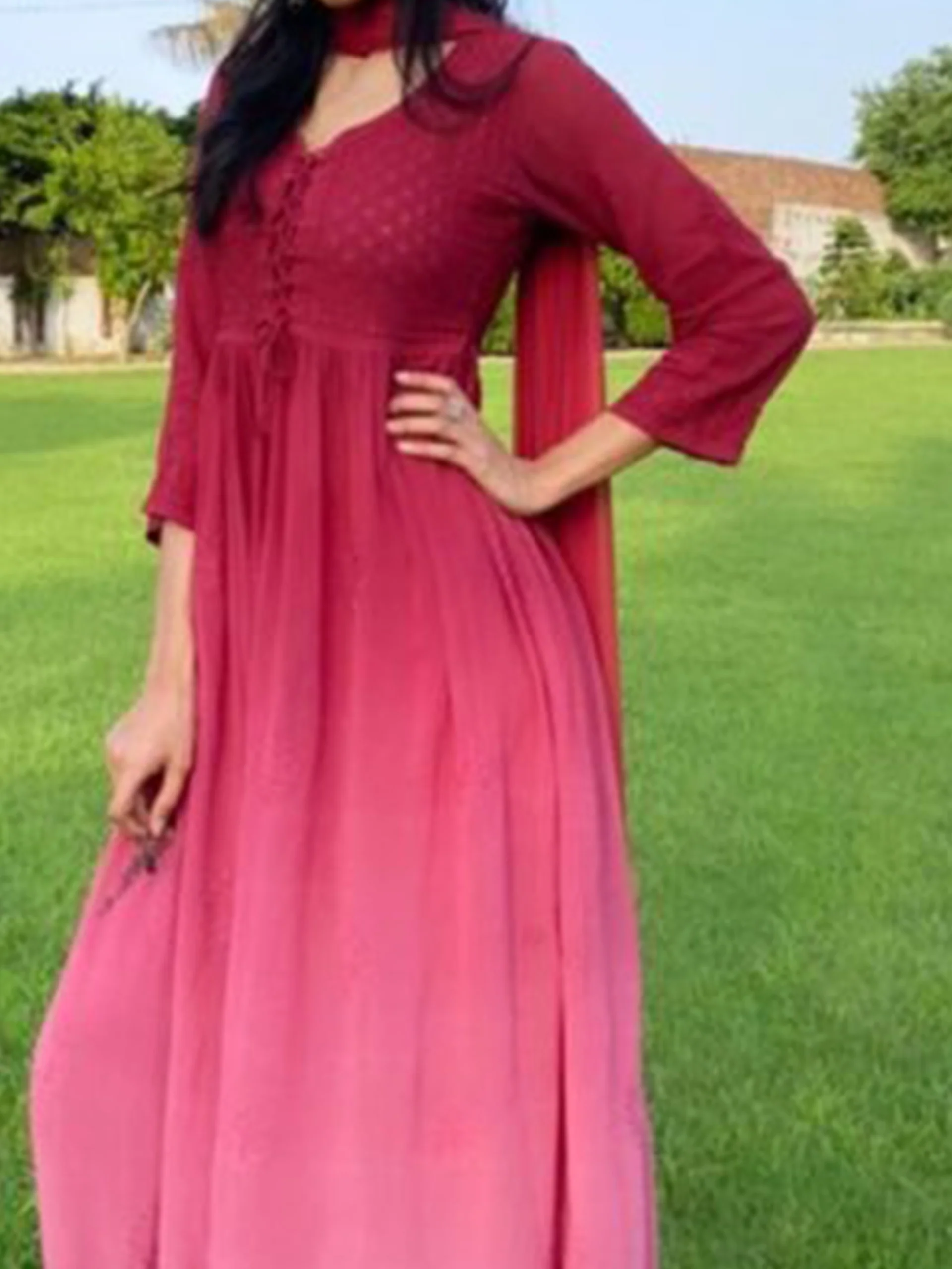 Muse Red Ombré Anarkali Kurta Set - Image 3