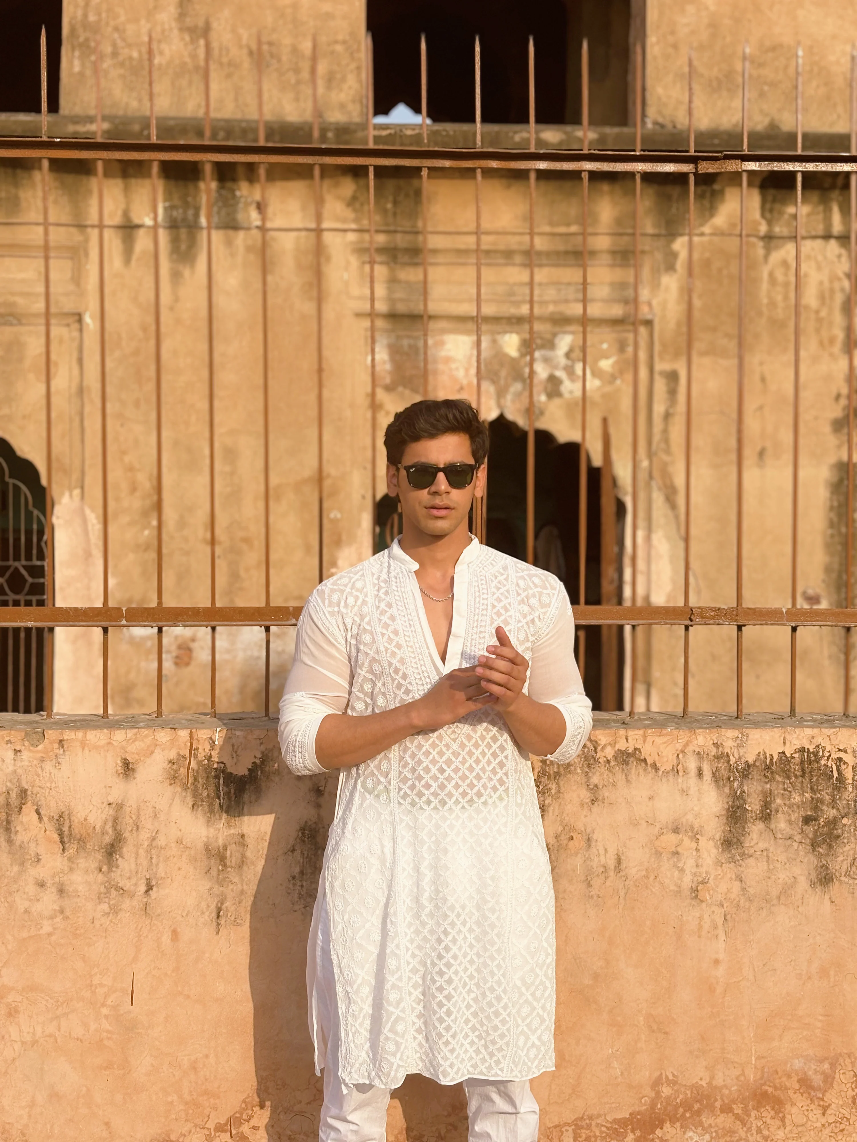Orion White Mens Chikankari Hand-embroidered Kurta - Image 6