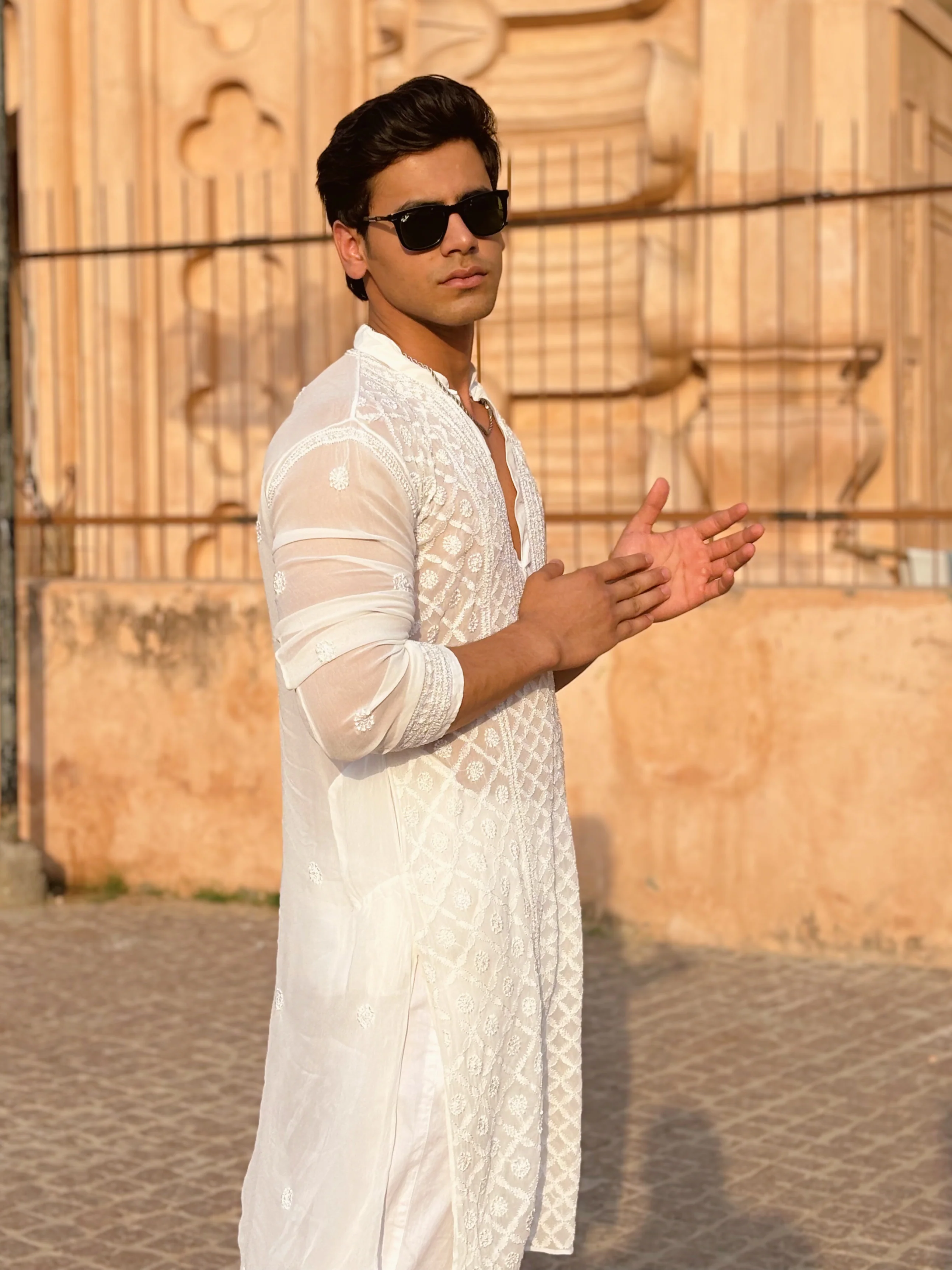 Orion White Mens Chikankari Hand-embroidered Kurta - Image 7