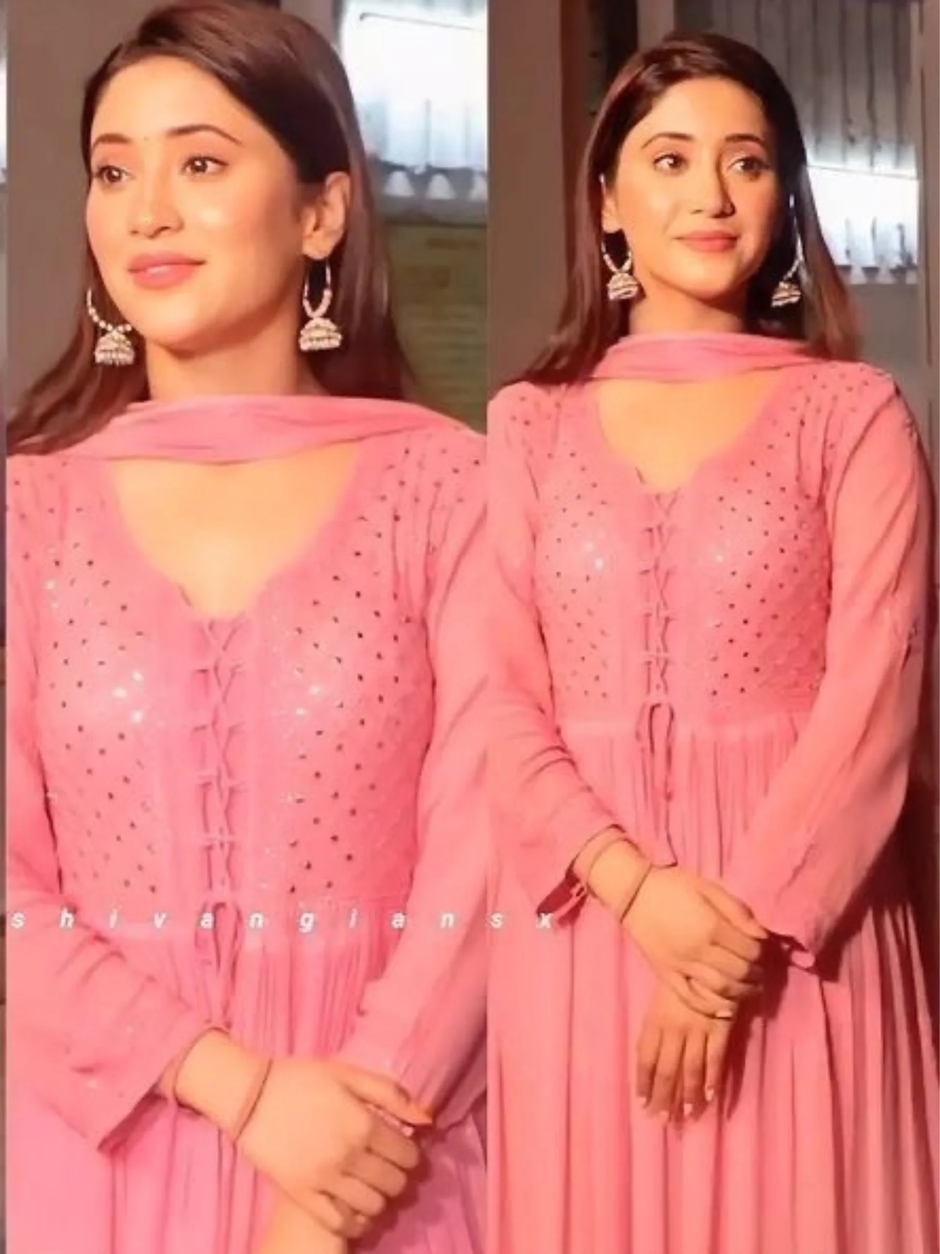 Rose Gold Chikankari Anarkali Set (Set of 3) - Image 7