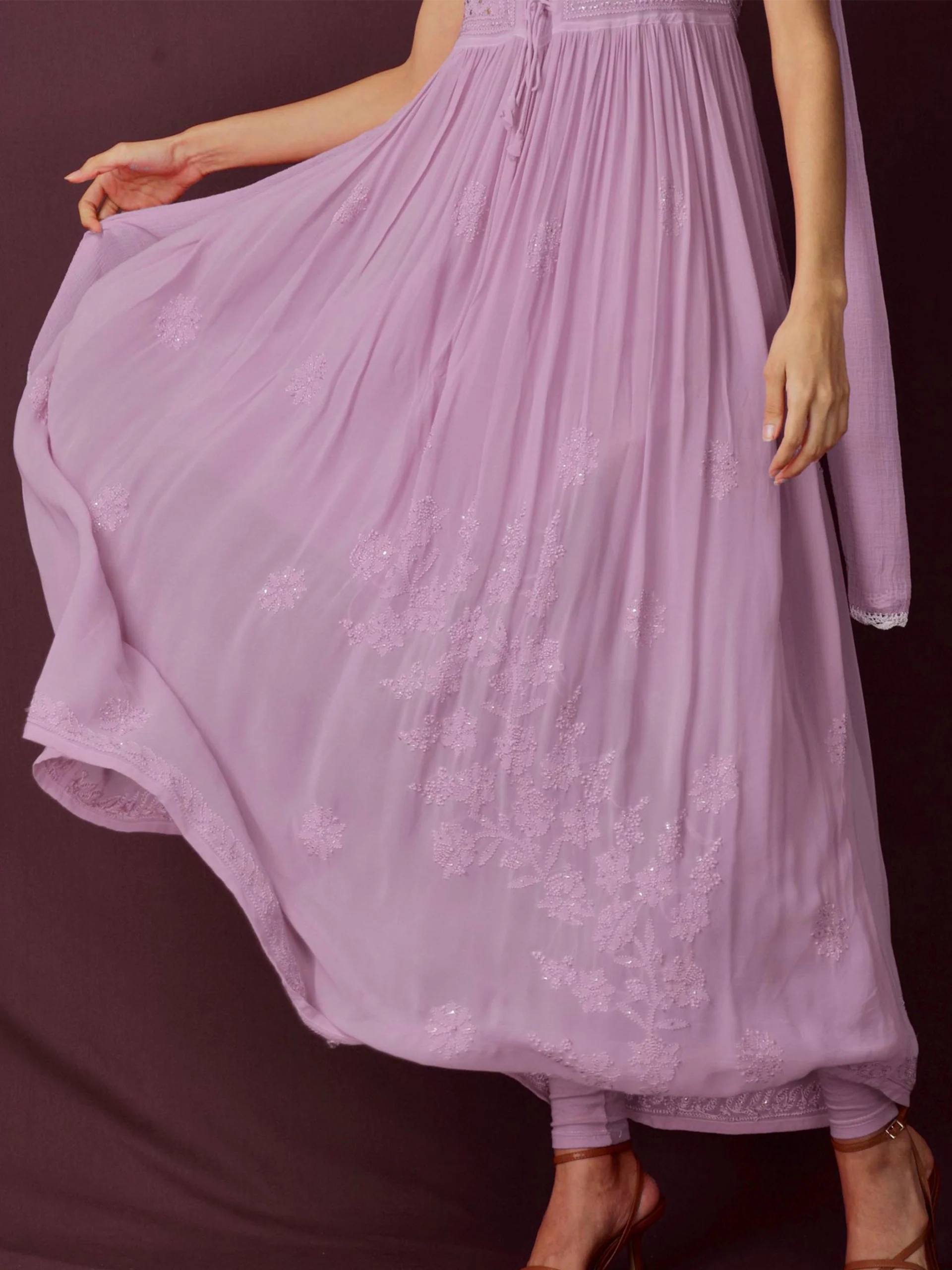 Rose Mauve Strappy Chikankari Anarkali Set - Image 8