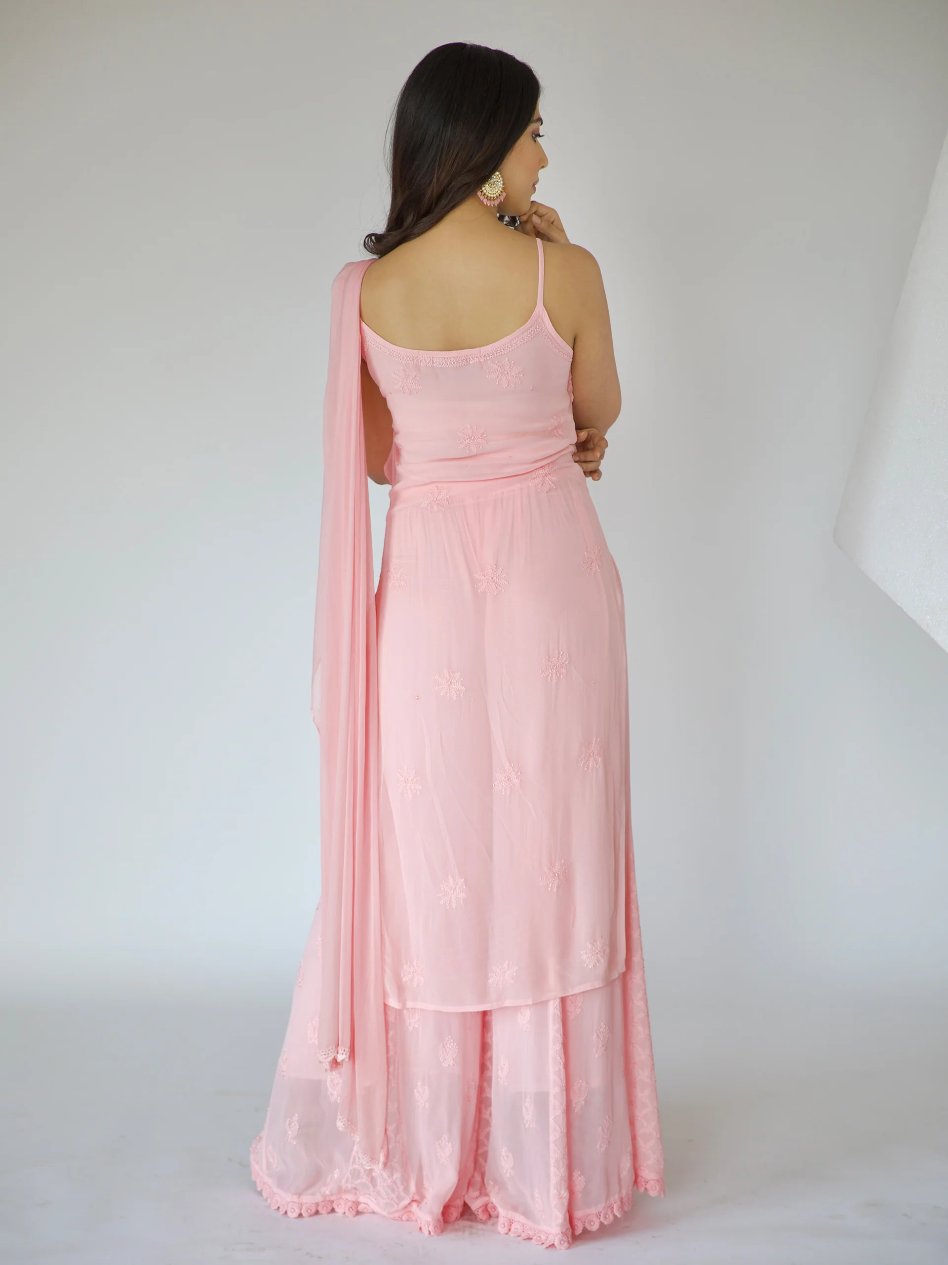 Rose Pink Strappy Kurta Set (Set of 3) - Image 4