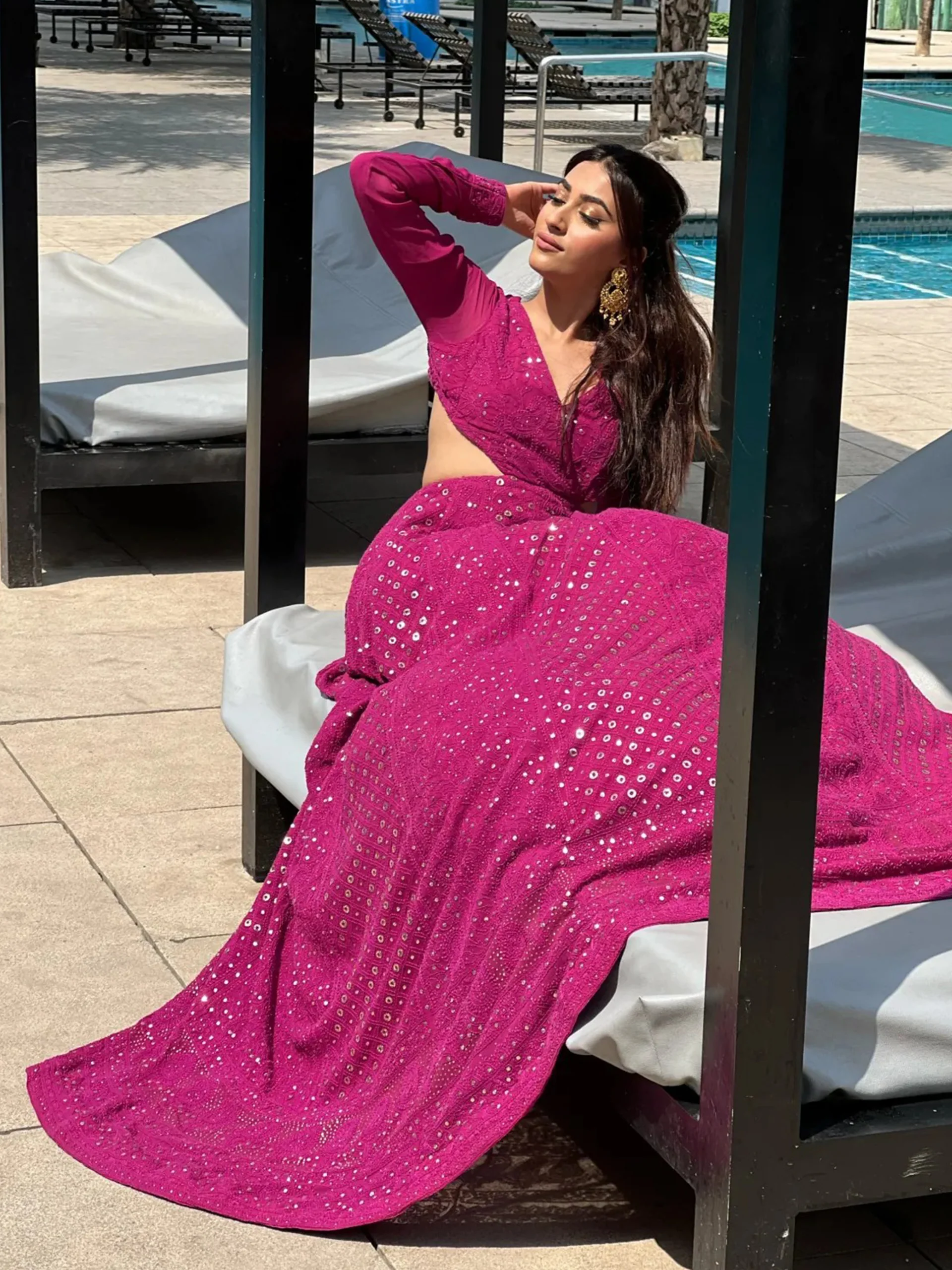 Rosewood Chikankari & Mukaish Lehenga Set - Image 4