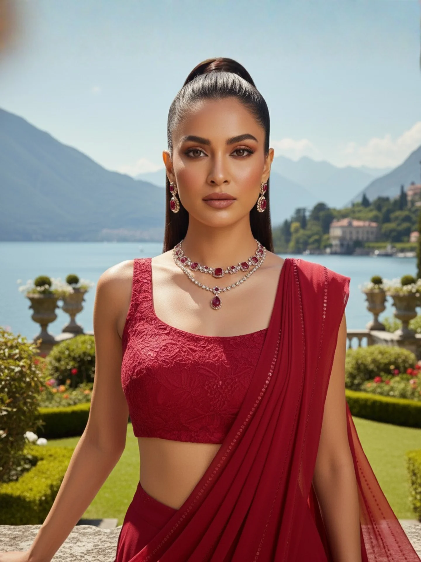 Rouge Velvet Chikankari Lehenga Saree (Set of 3) - Image 5