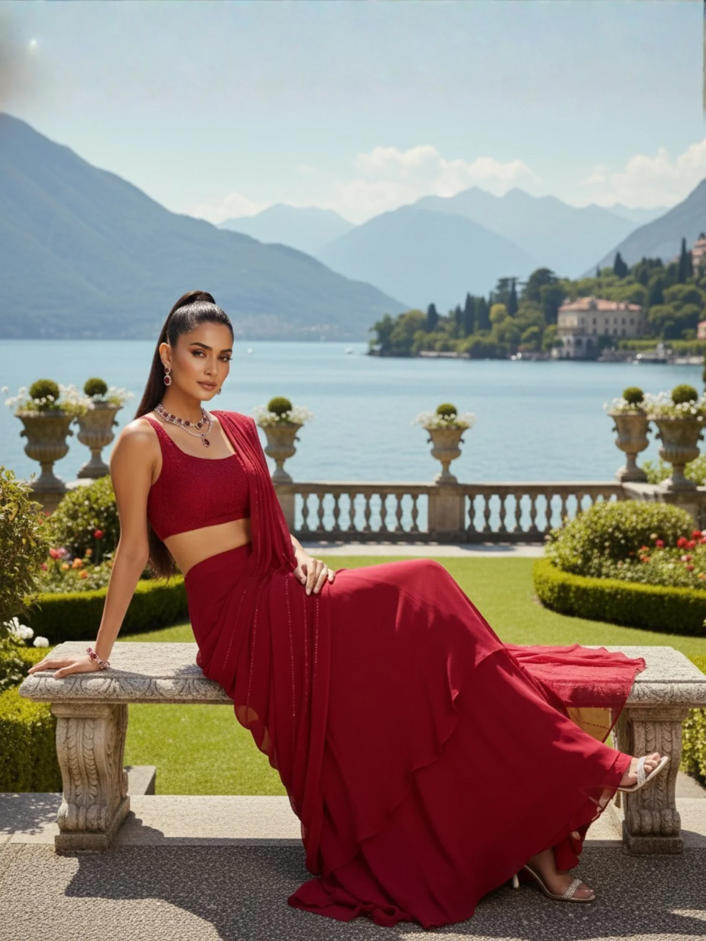 Rouge Velvet Chikankari Lehenga Saree (Set of 3) - Image 6