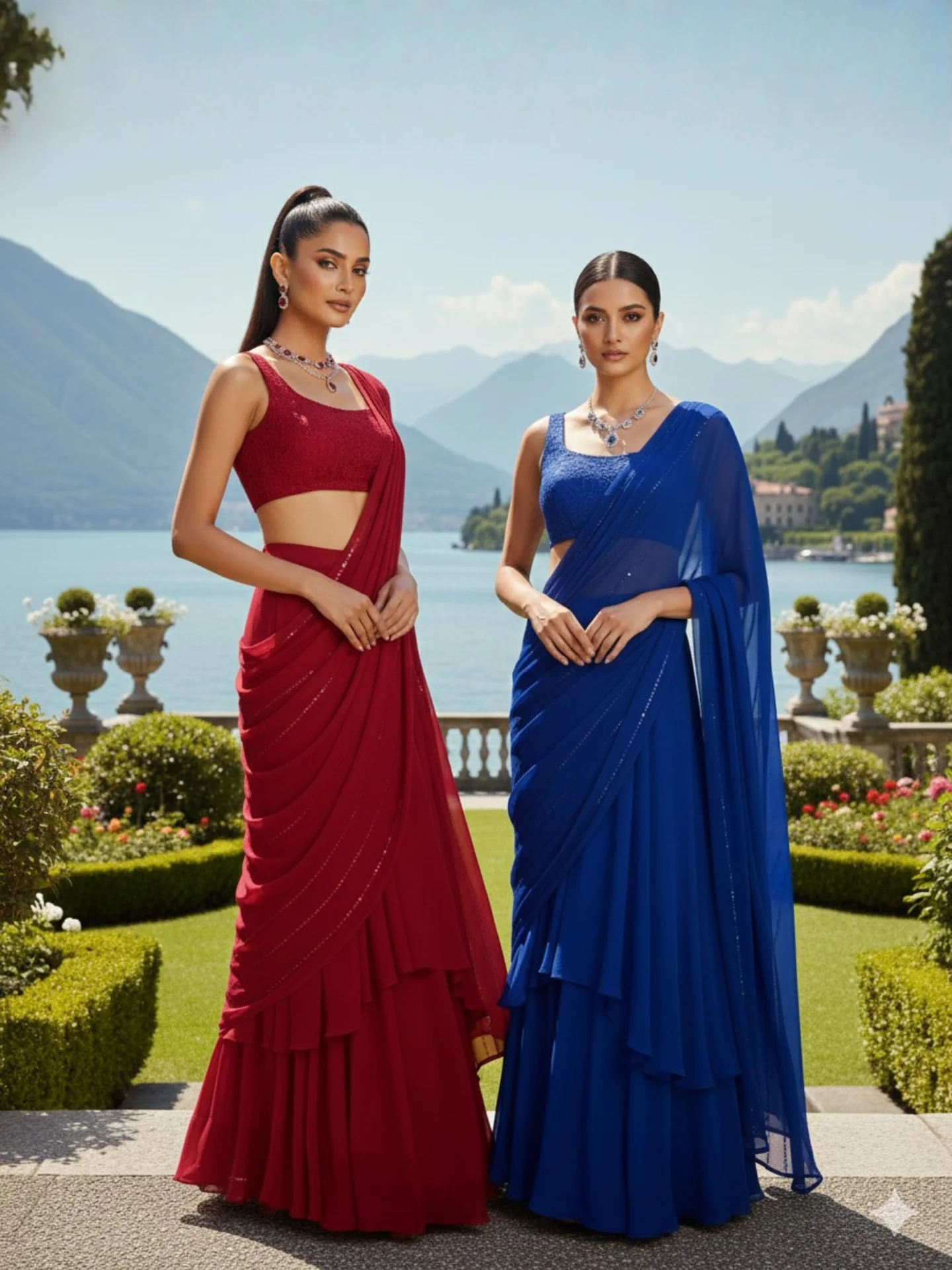 Rouge Velvet Chikankari Lehenga Saree (Set of 3) - Image 7