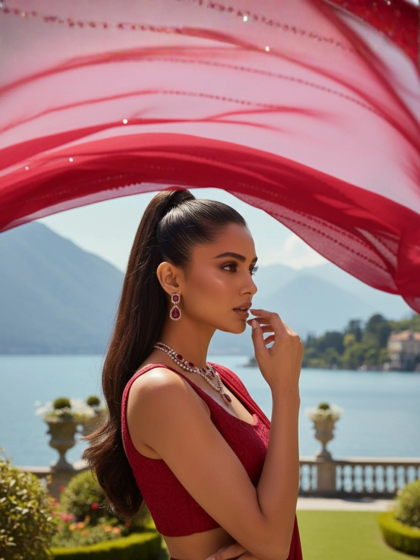 Rouge Velvet Chikankari Lehenga Saree (Set of 3) - Image 8