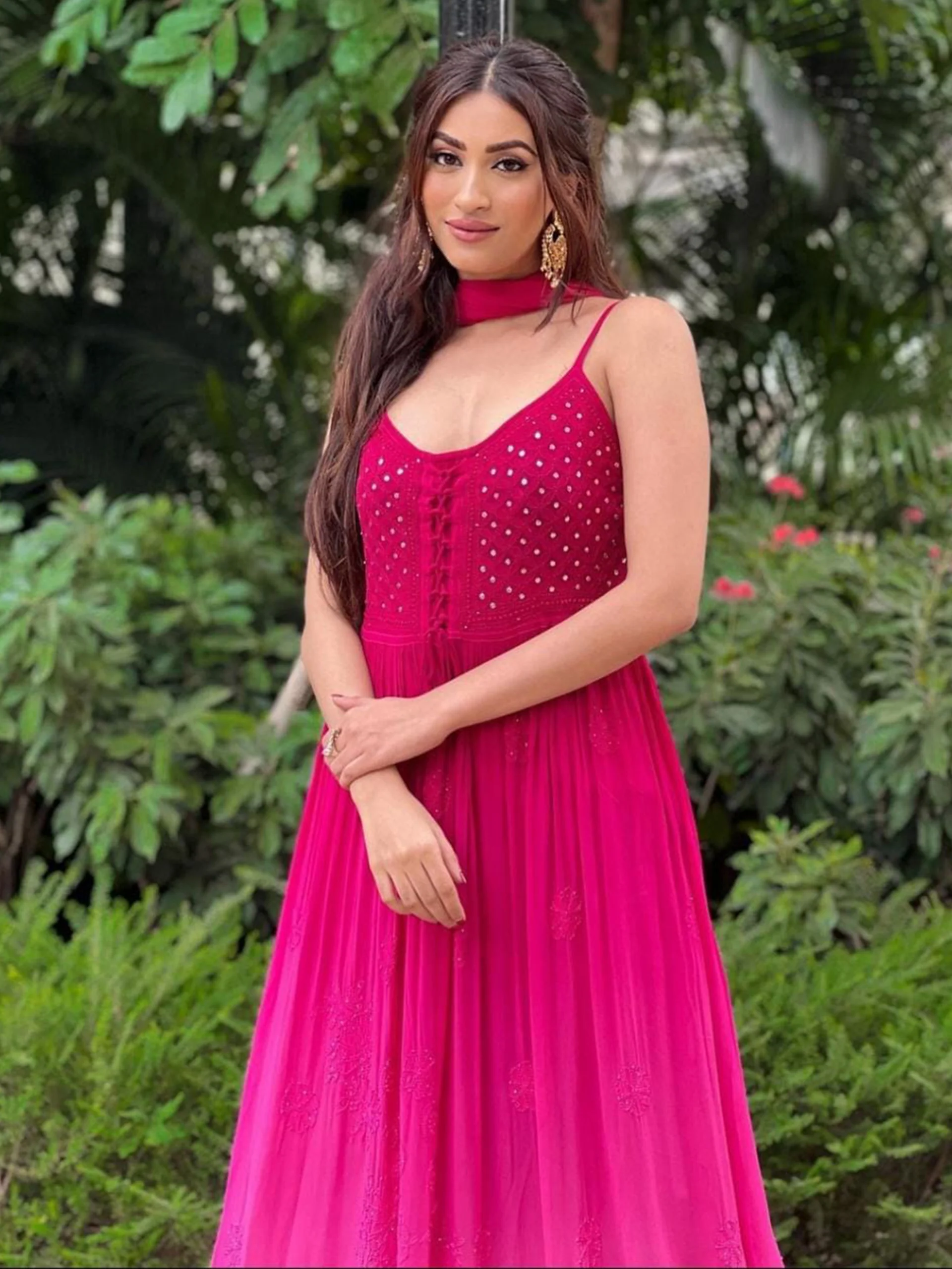 Russian Pink Flared Anarkali Chikankari Kurta Set - Image 10