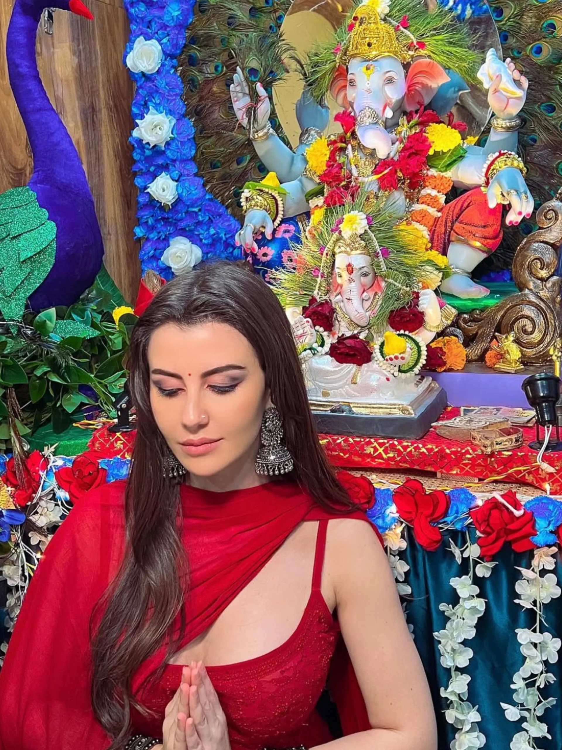 Scarlet Red Chikankari Gharara Short Kurta Set - Image 9