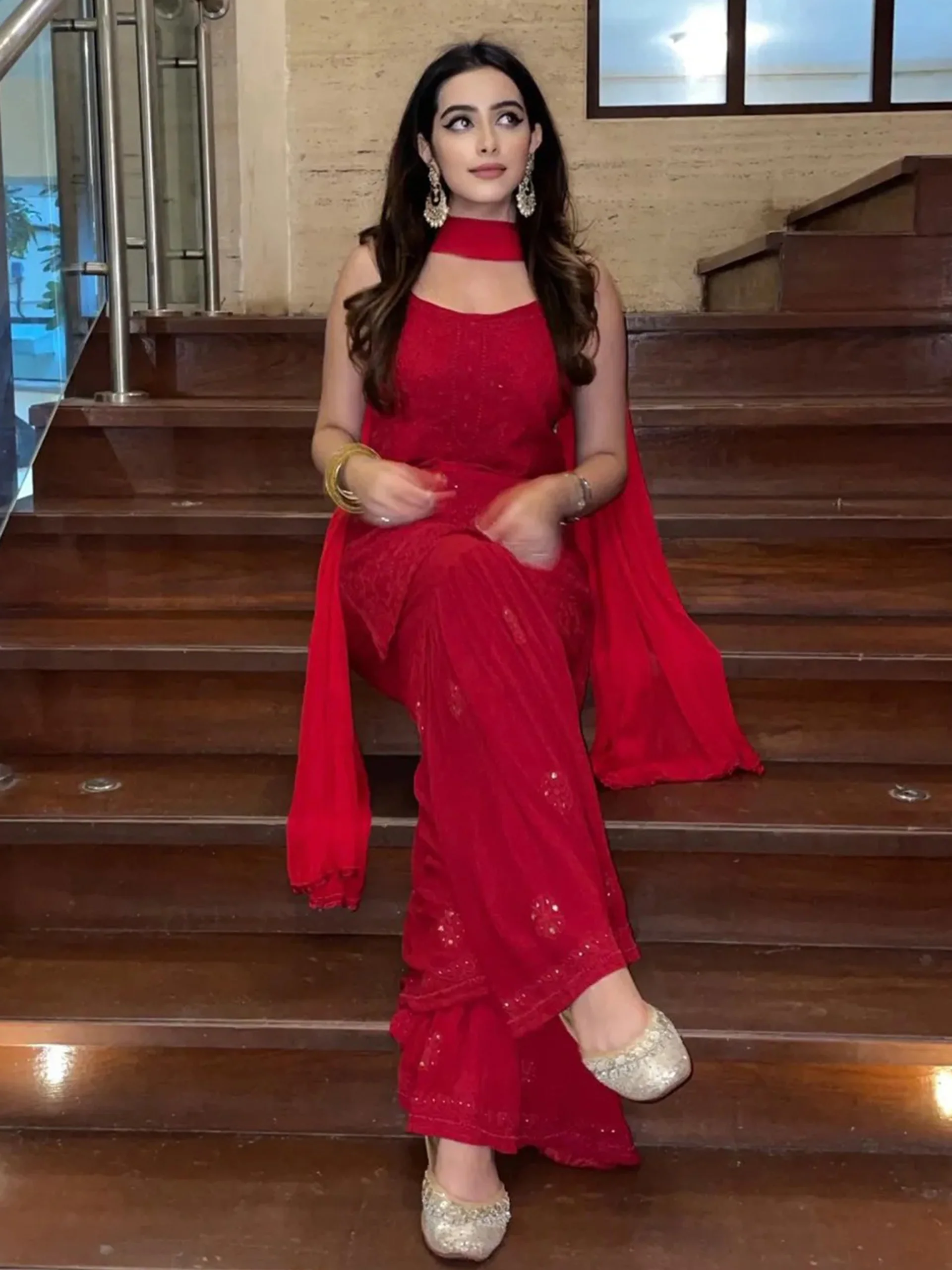 Scarlet Red Chikankari Kurta - Image 10