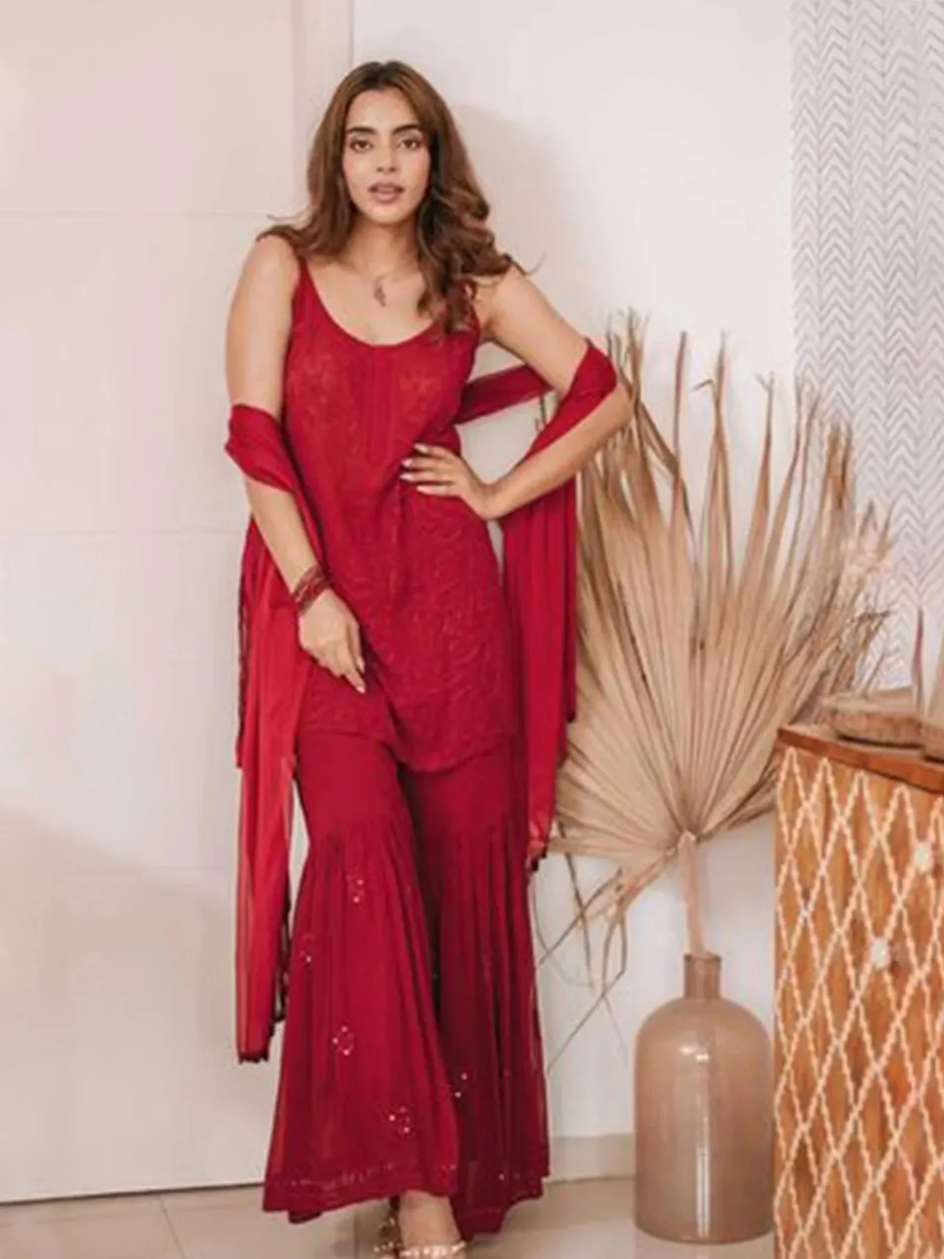 Scarlet Red Chikankari Kurta - Image 12