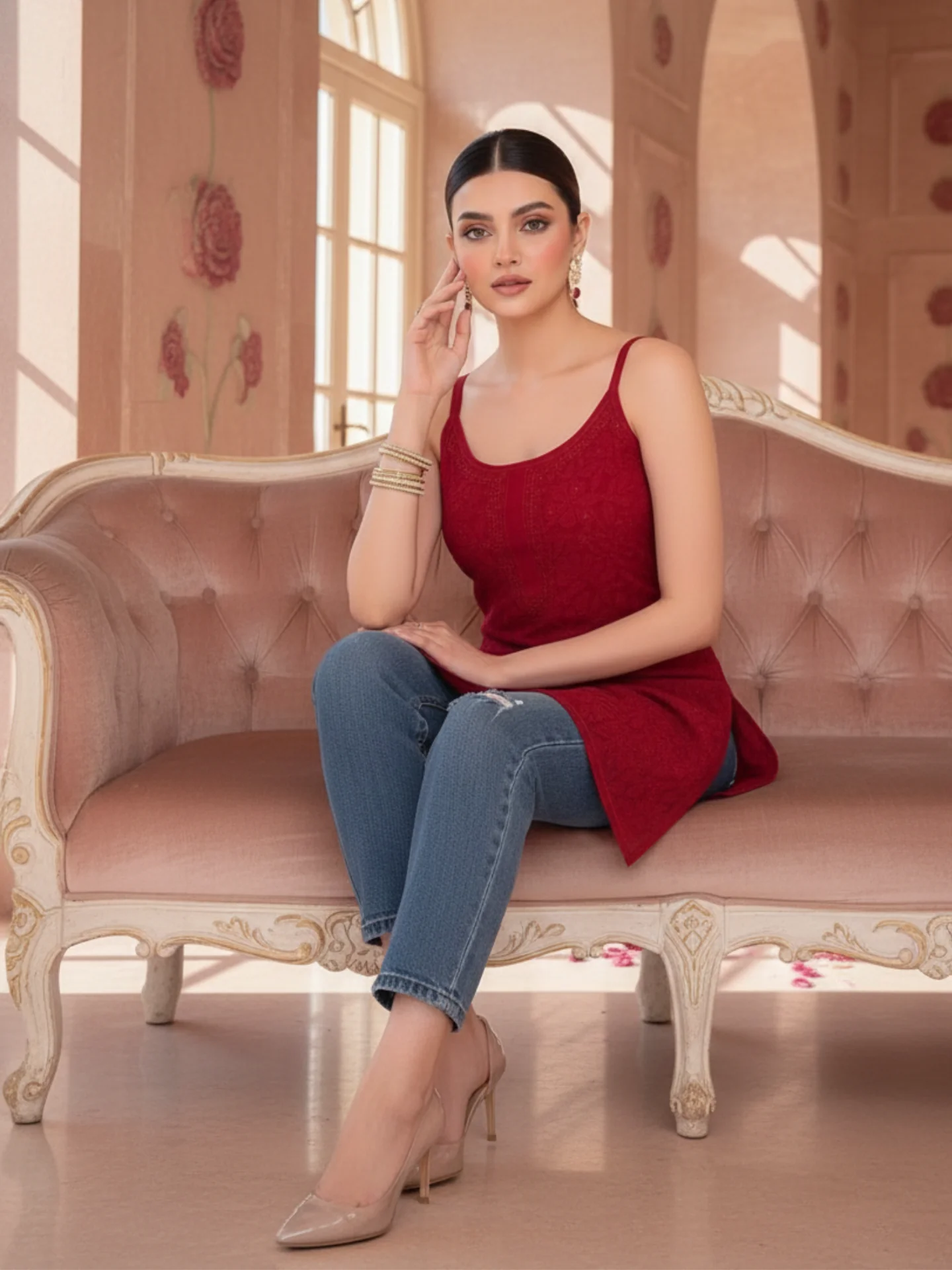 Scarlet Red Chikankari Kurta - Image 4