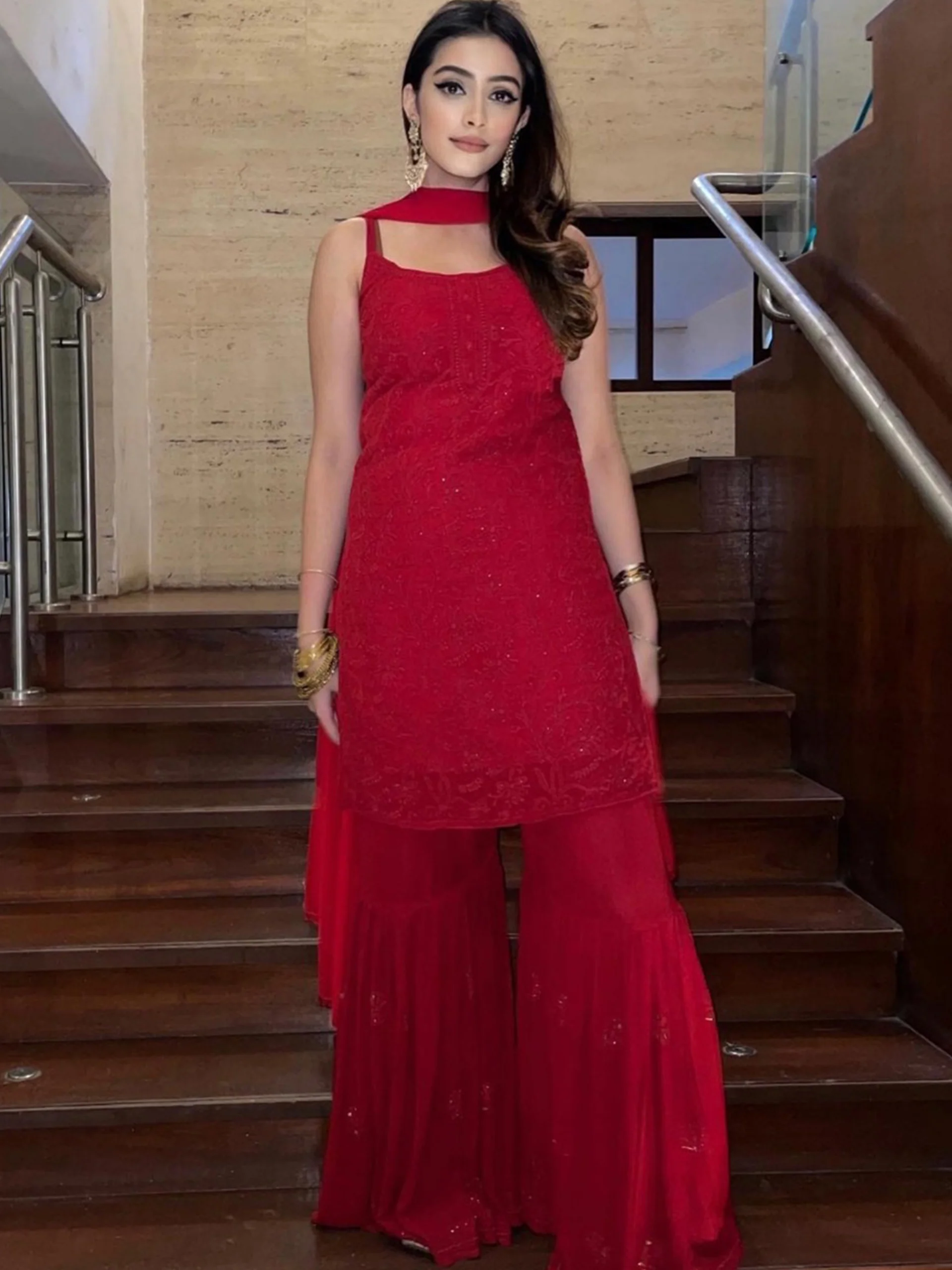 Scarlet Red Chikankari Kurta - Image 5