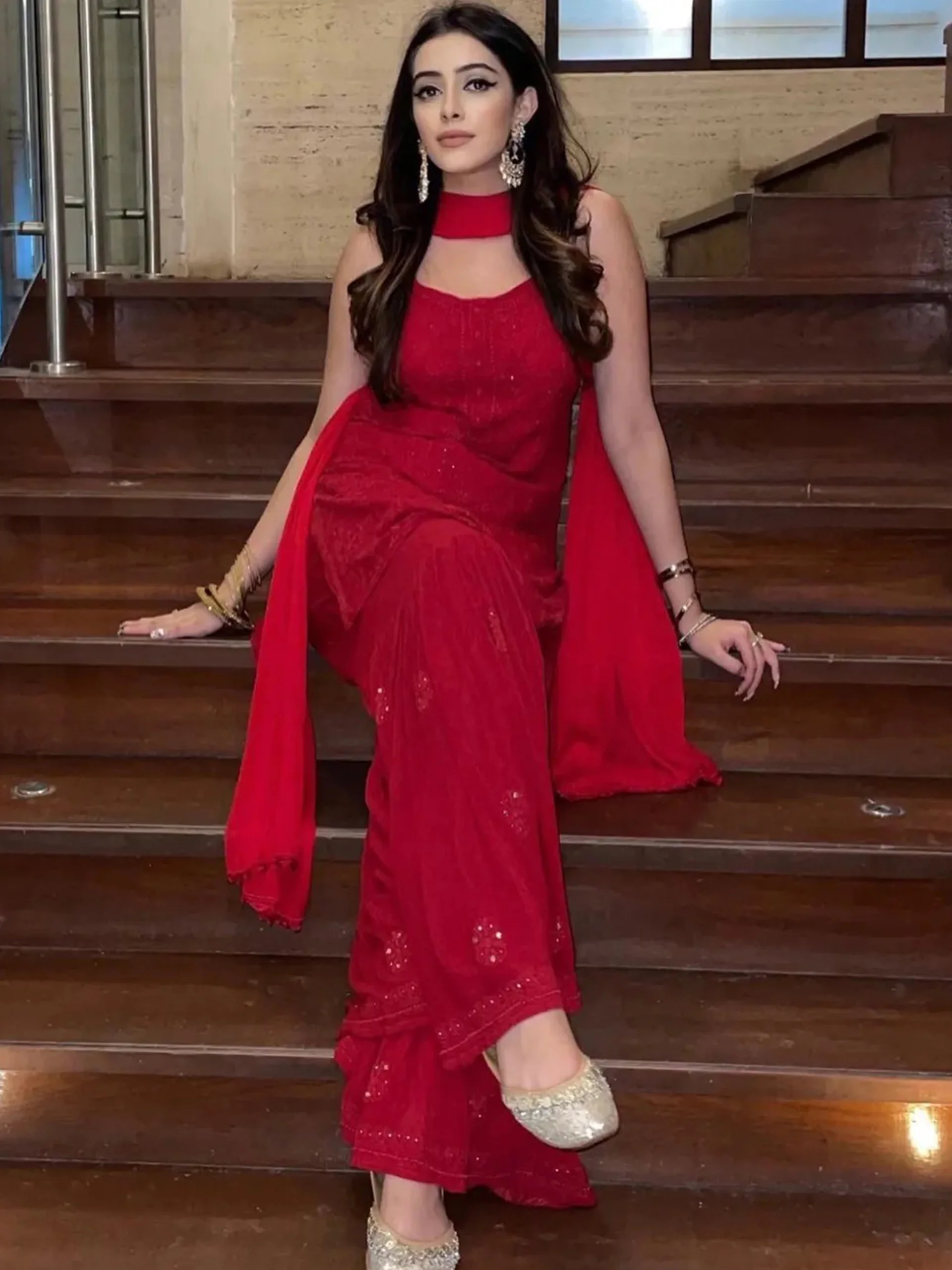 Scarlet Red Chikankari Kurta - Image 8