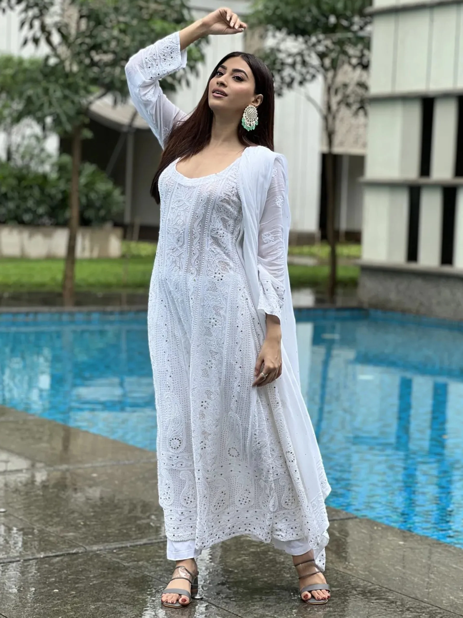 Serenity White Chikankari Anarkali Set - Image 3