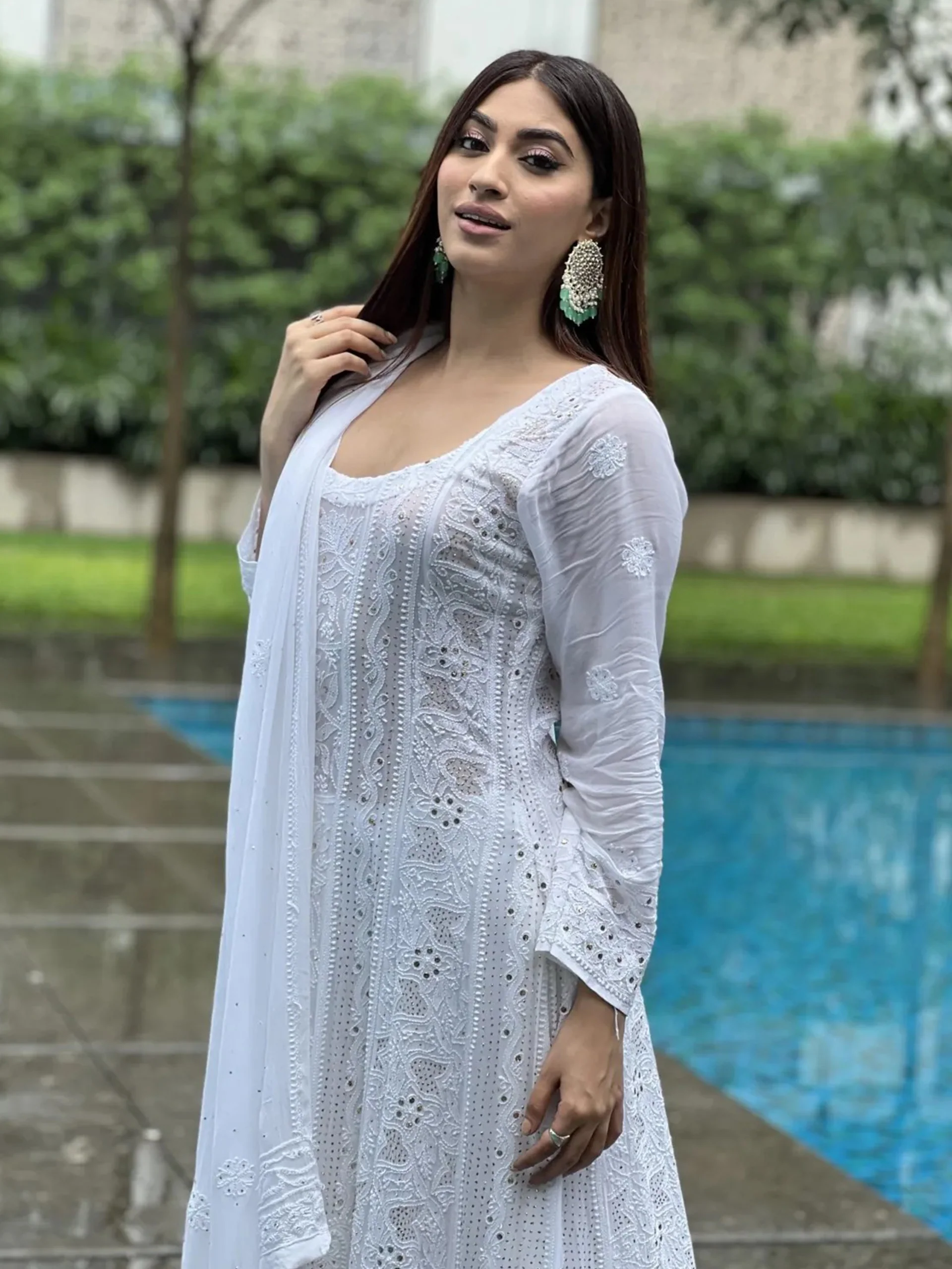 Serenity White Chikankari Anarkali Set - Image 4