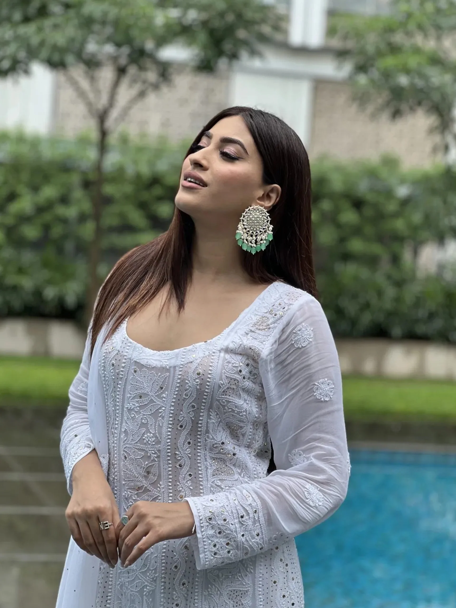 Serenity White Chikankari Anarkali Set - Image 5