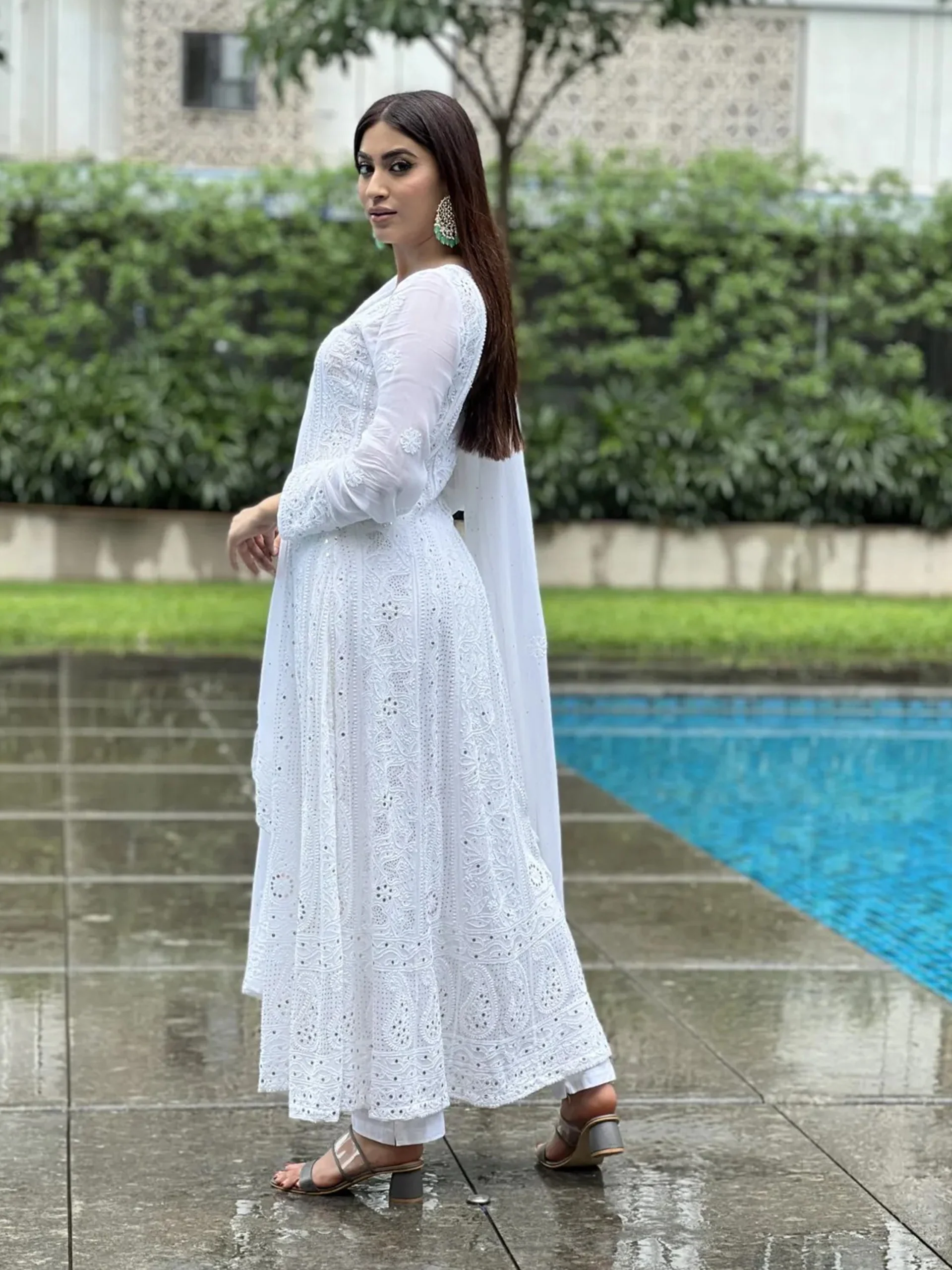 Serenity White Chikankari Anarkali Set - Image 7