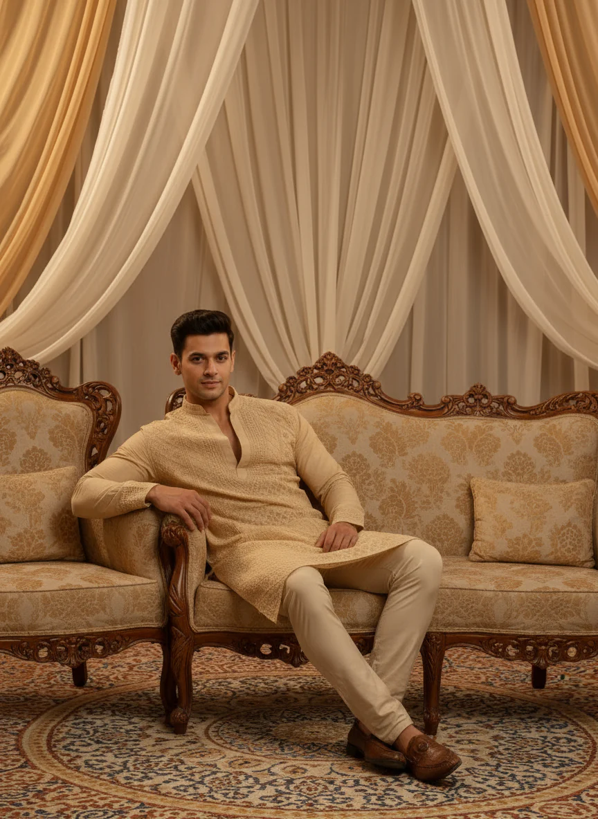 Silkstone Mens Chikankari Hand-embroidered Kurta - Image 3