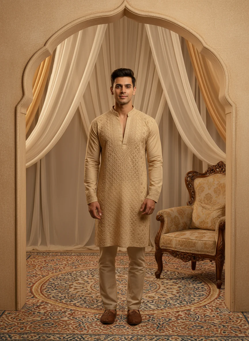 Silkstone Mens Chikankari Hand-embroidered Kurta - Image 4