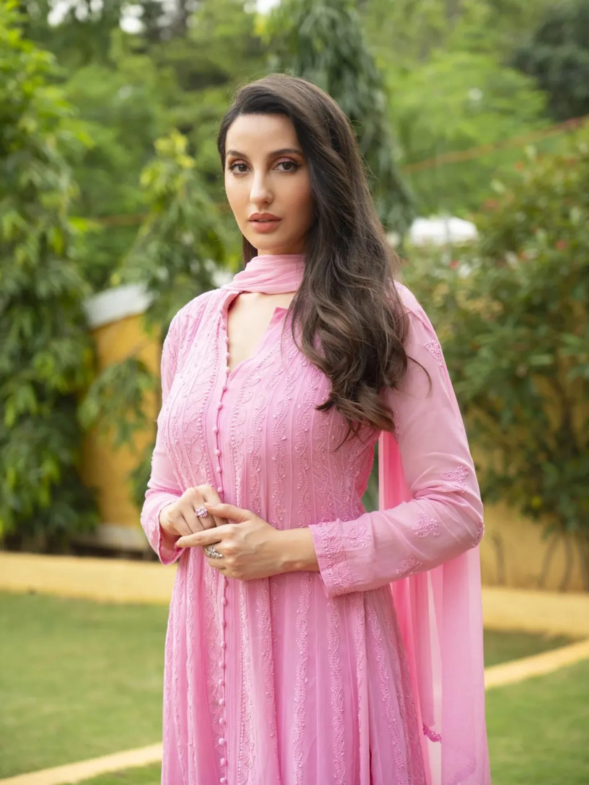 Spanish Rose Chikankari & Mukaish Anarkali Set (Set of 3) - Image 6