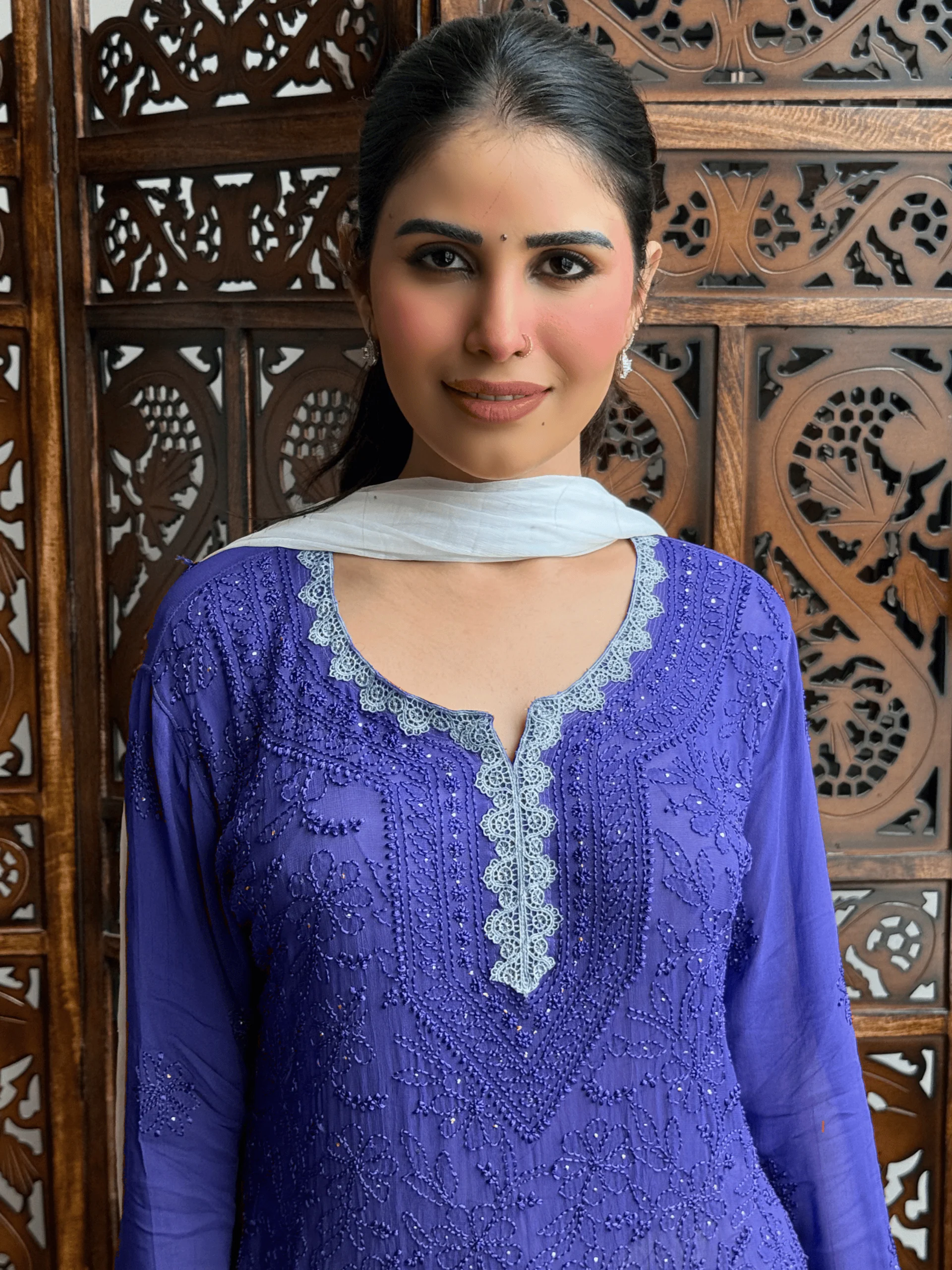 Starlit Blue Chikankari Short Kurta - Image 4