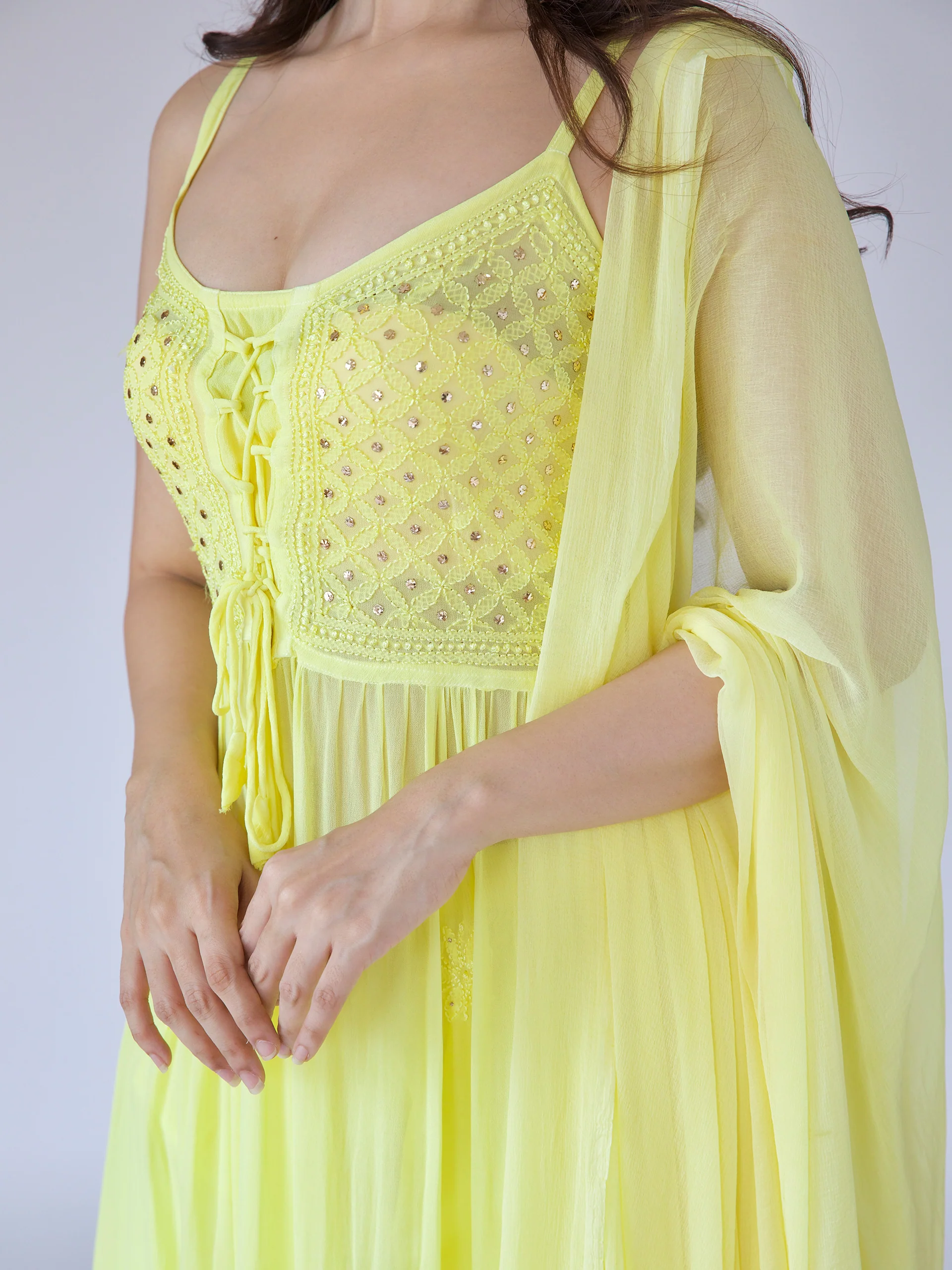 Sugar Cookie Anarkali Chikankari Kurta Set - Image 10