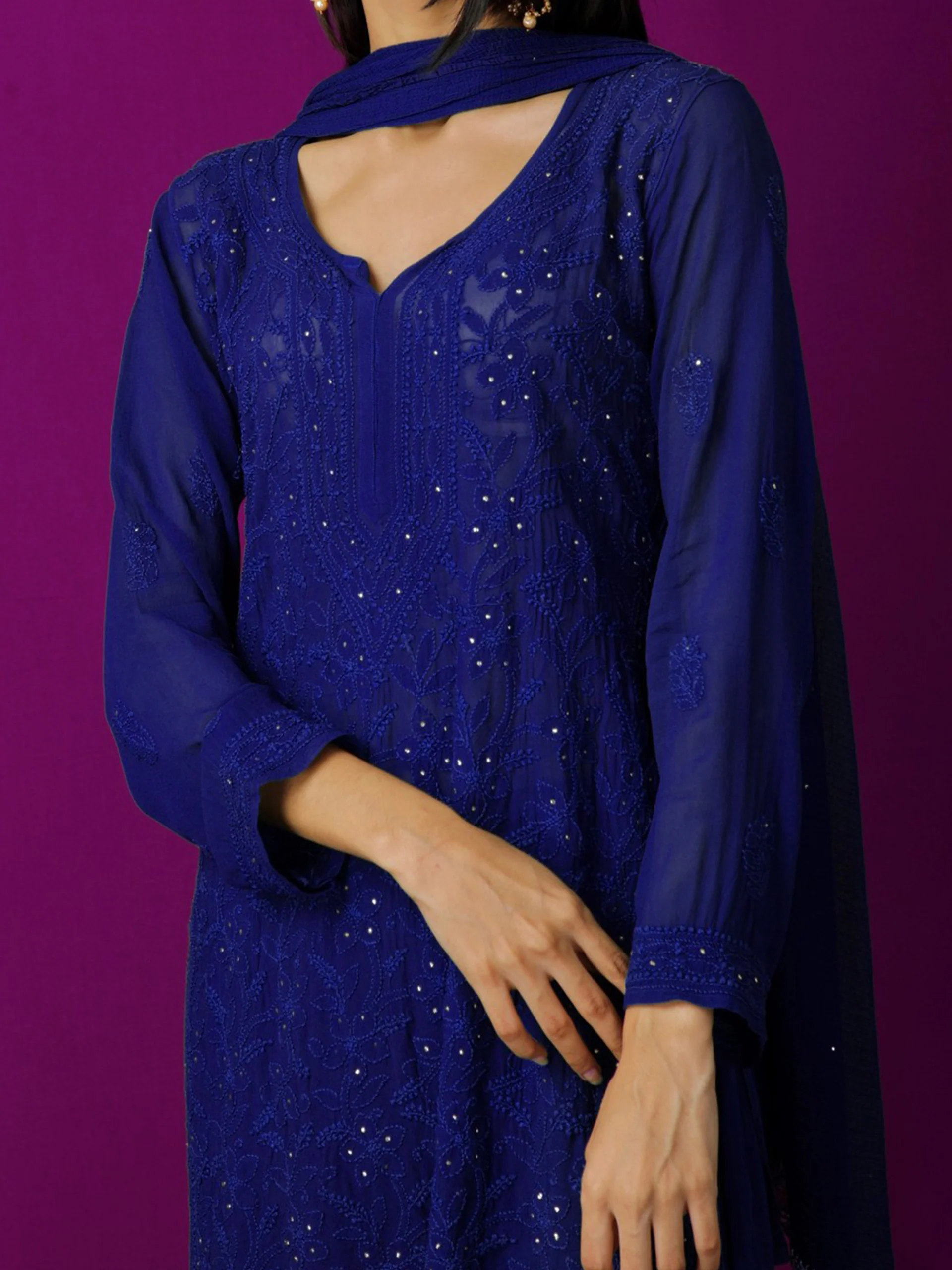 Turkish Blue Short Chikankari Kurta-Sharara Set - Image 10