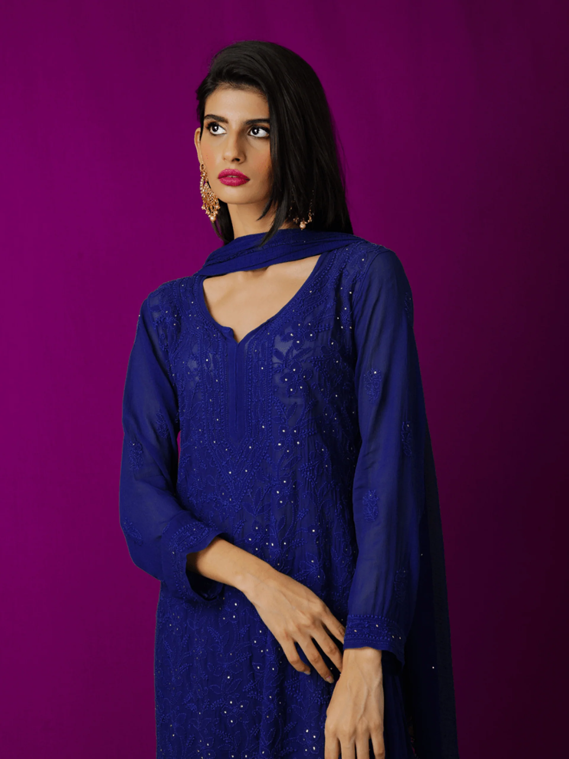Turkish Blue Short Chikankari Kurta-Sharara Set - Image 6